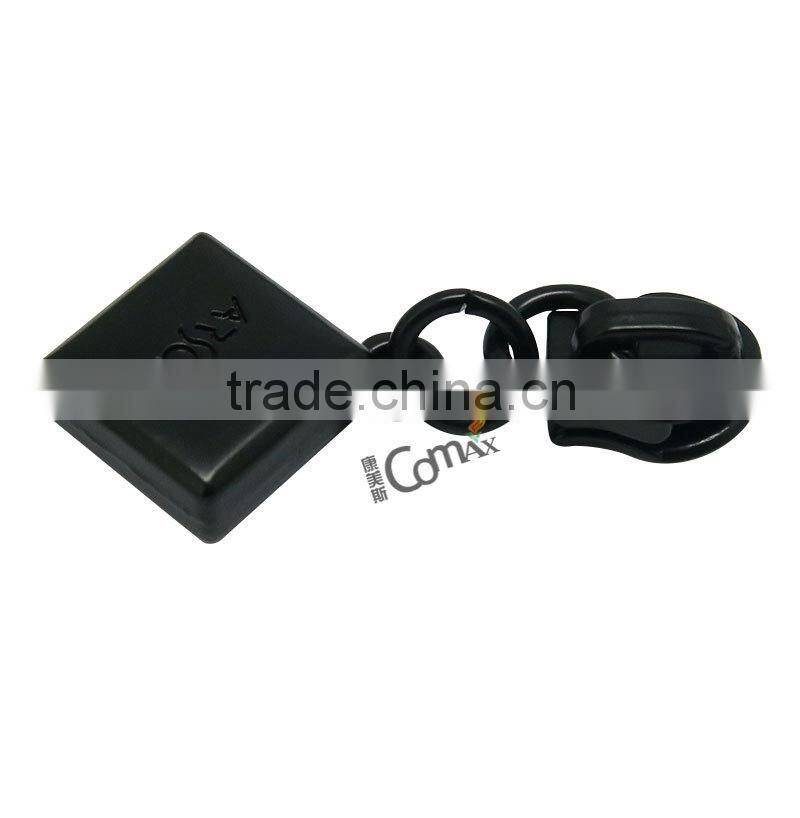 Black leather zipper puller with metal slider