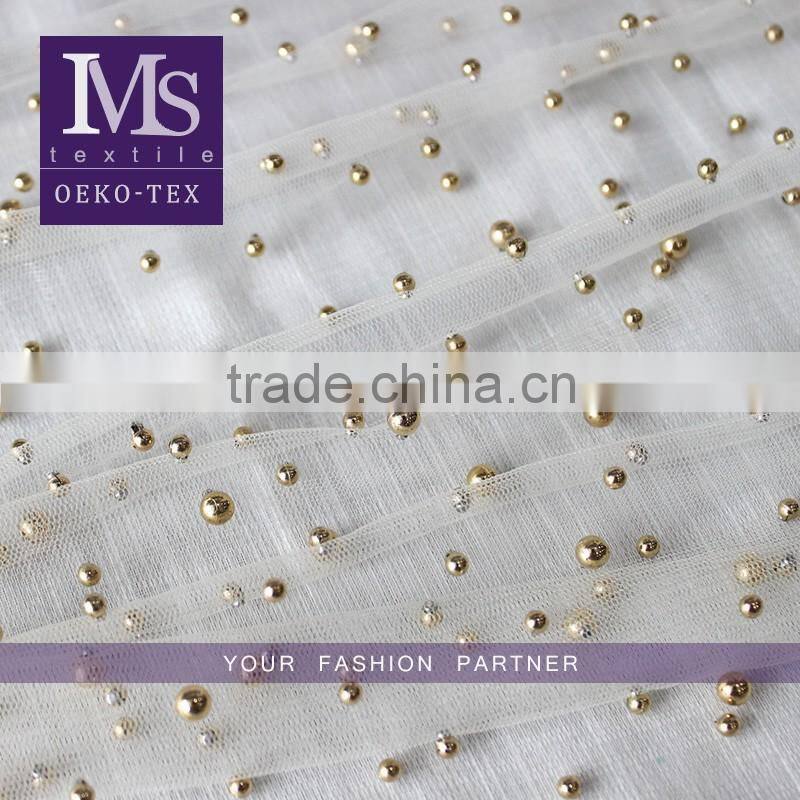 Black net Polyester dress making lace fabric with 3D maple leave design / Good price