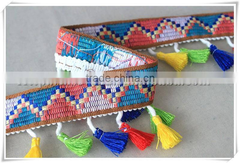 New Design Colored 6.5cm width fancy colorful lace tassel fringe trim