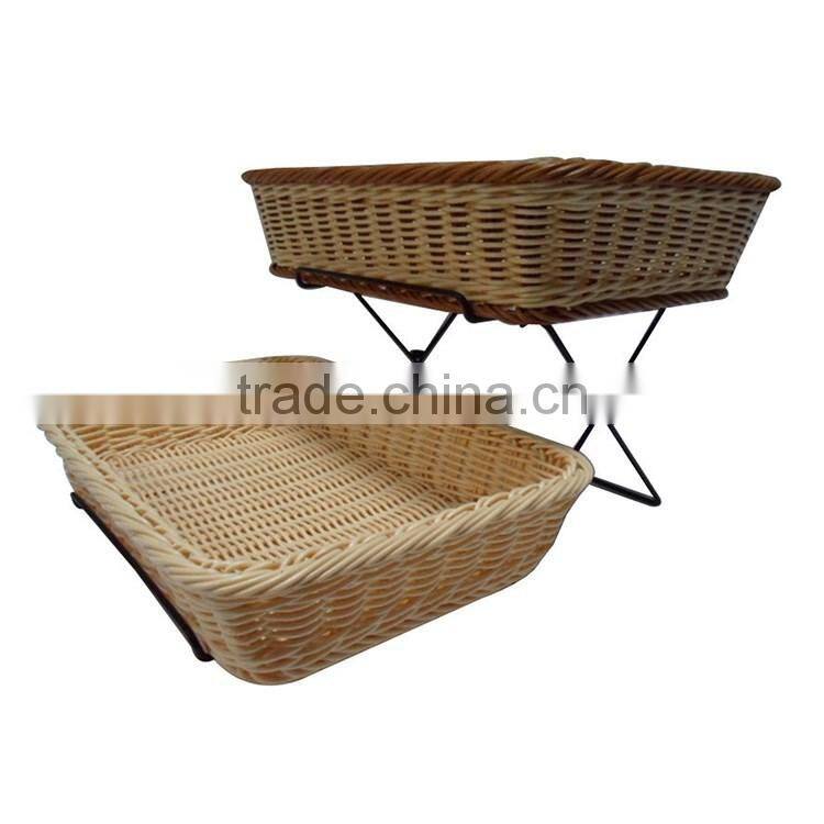S&D household rattan wicker standing plastic fruit tray 2 layer kitchen storage rack/shelf