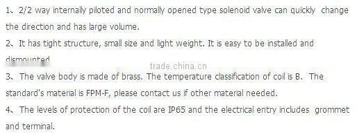 2KW 2/2way solenoid valve air piloted normally open valves