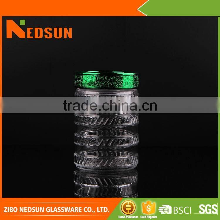 New design round customized storage glass jar with green cap