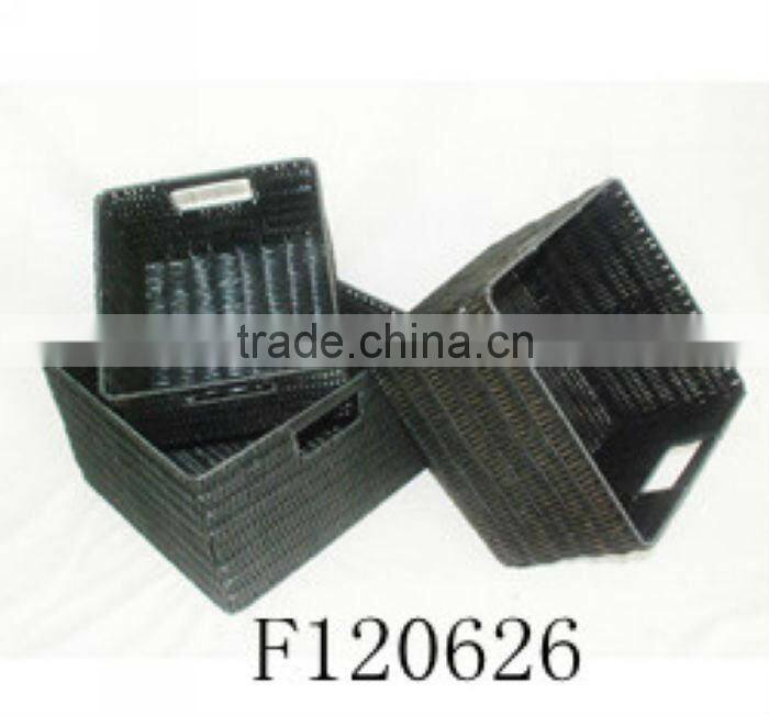 Set of Three Black Square Plastic Storage Basket With Common Handle