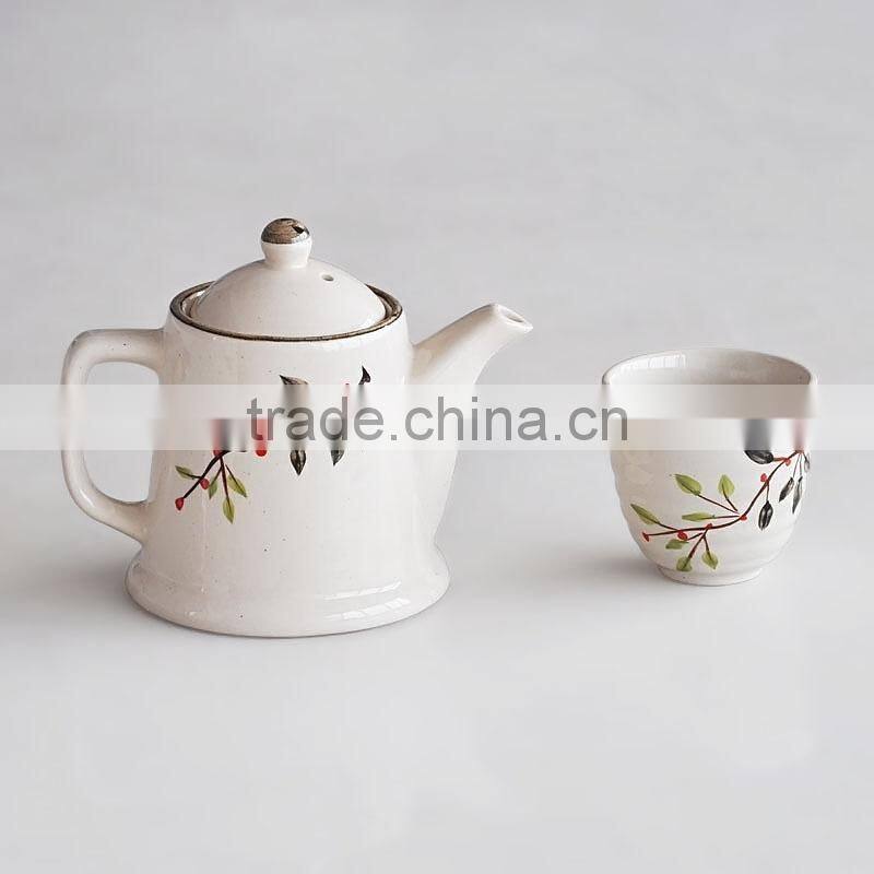 Japanese style 7 pcs stoneware tea set with hand painted