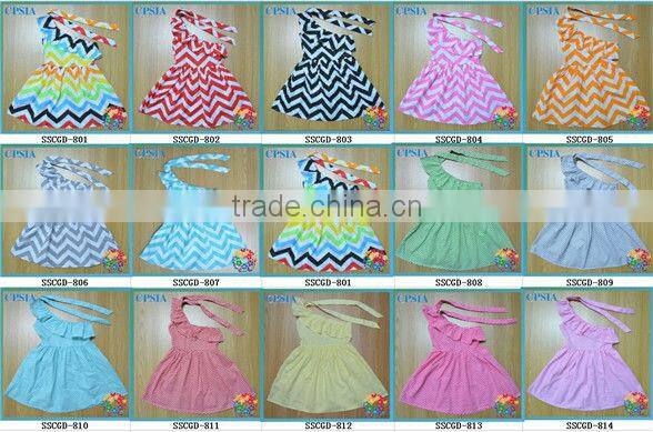 Rainbow Single Shoulder Baby Cotton Frocks Designs Girls Chevron Dress