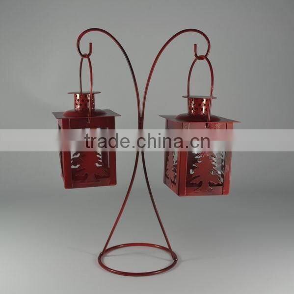 Metal stand with two christmas tree lantern