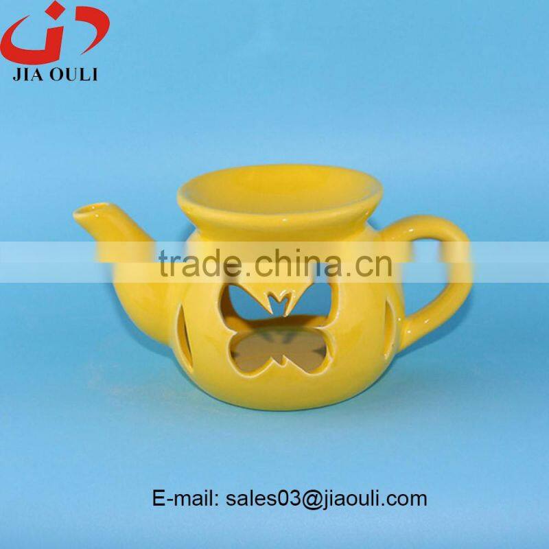Easter decoration with butterfly hollow out teapot shape oil diffuser, ceramic oil burner