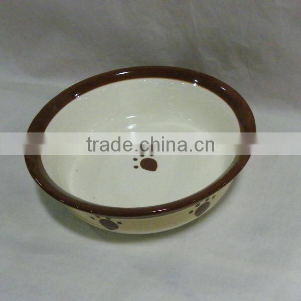 Brown Prints Ceramic Water Bowl for Pet