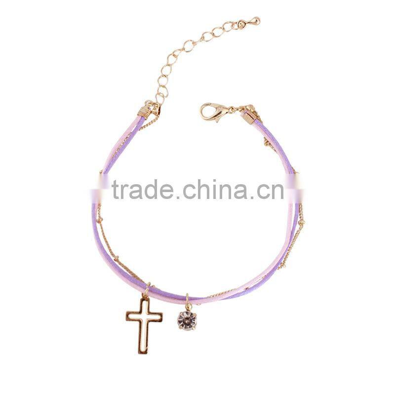 gold cross star zircon charms bracelet layered colorful silk cord gold chain bracelet
