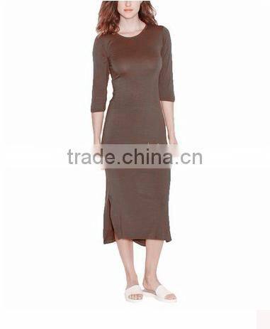 Wholesale OEM Apparel Clothes Women 3/4 Sleeve Side Split Midi Dress
