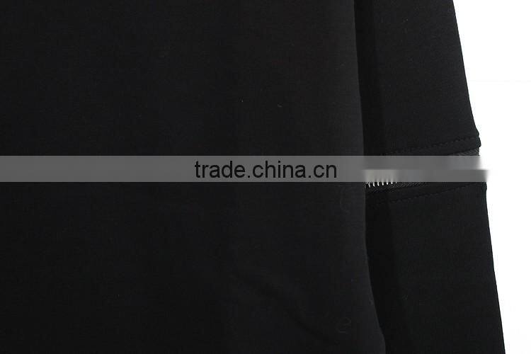 long sleeve pure color curved hem black pullover no hood blank sweatshirt crewneck women custom with two zips on the sleeve