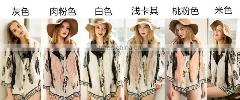 2016 new European style leather splicing faux fur vest woman dress