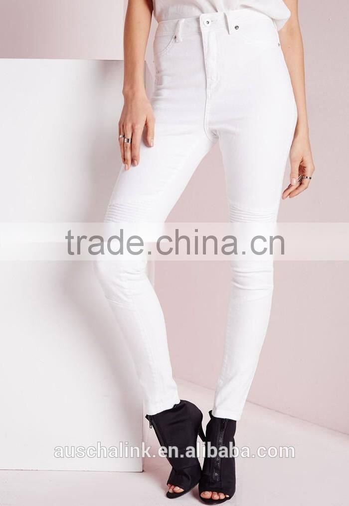 Autumn white high waisted skinny biker ladies jeans OEM service