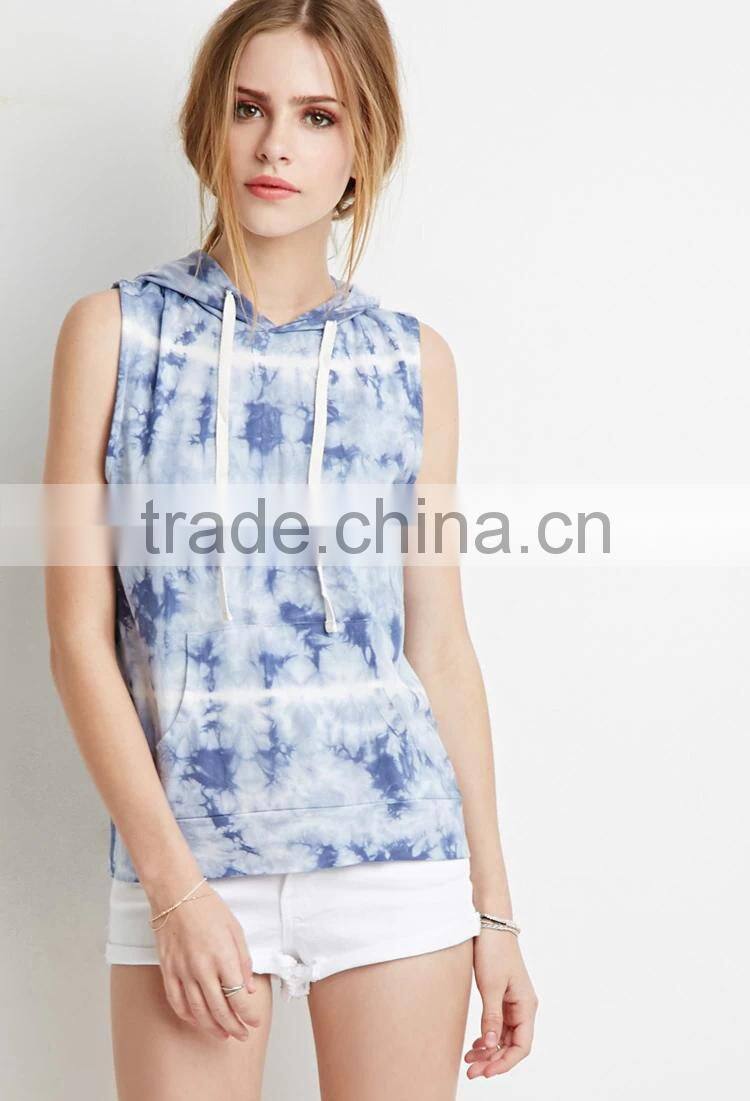 2016 tie-dye custom blank sleeveless hoodie for women