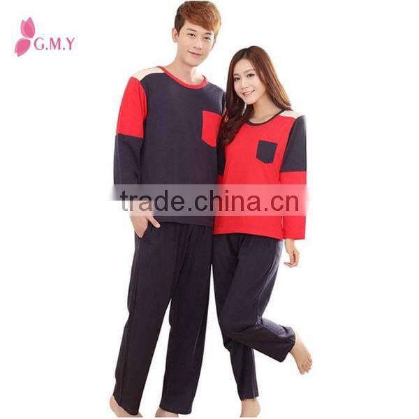 Lovers Long Sleeve 100% Cotton Color Block Pajamas Lingerie ,couples pajamas