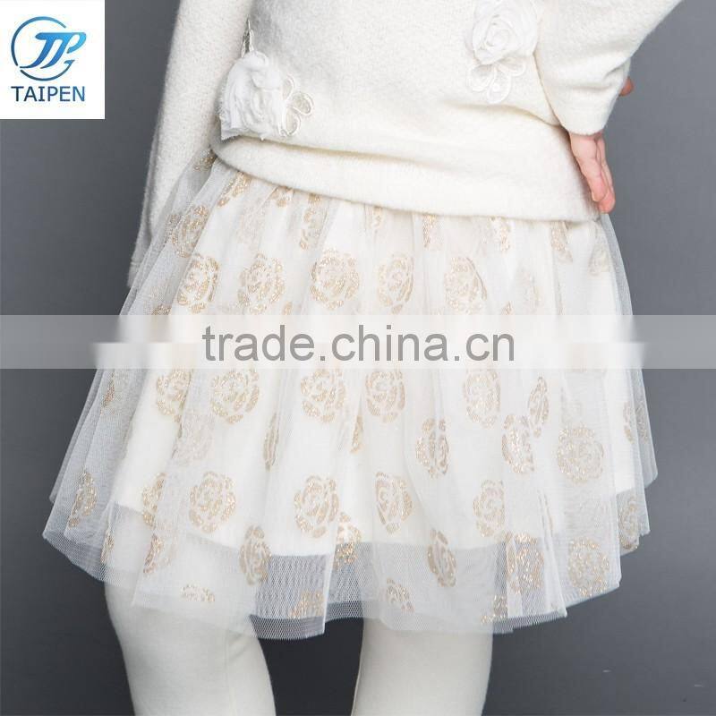 2017 Spring Kids Fleece Lining Pantskirt Mesh And Pleated Skirt With Leggings Girls Faux Twinset Skirt With Rose Pattern