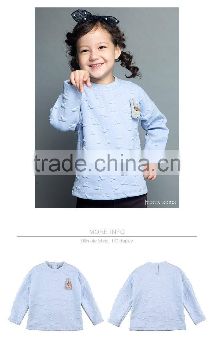 2016 Winter knitted girls t shirt kids clothing for girls with cute rabbit corsage long sleeves shirt T16057