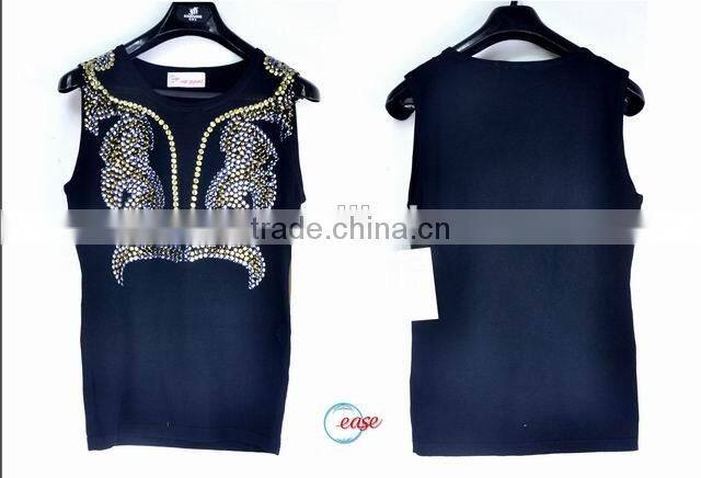 stone beading front extra size women viscose black vest