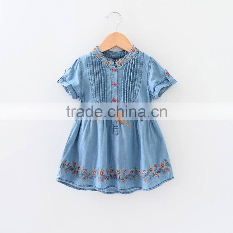 F10023A New style short sleeve embroidery denim dress girls summer dress