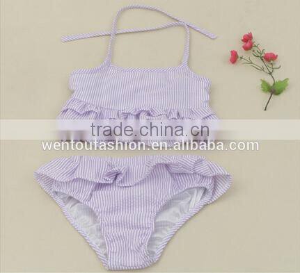 Novelty promotional monogrammed striped bathing suit Seersucker swimsuit