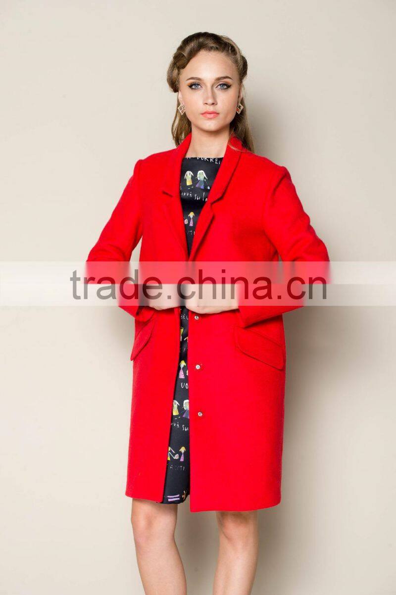 hot selling bright red winter thick warm stock ladies german coat, woolen coat, women wool coat