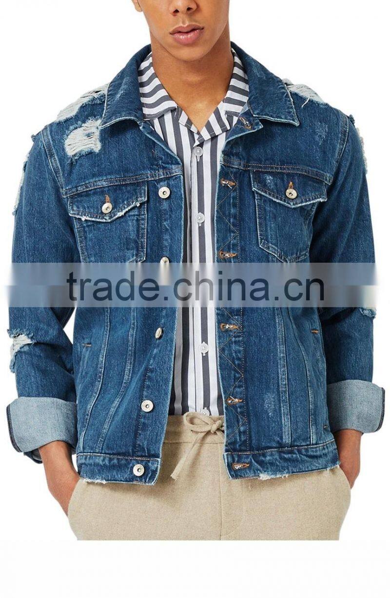 Fashion model custom 100% cotton jean jackets men wholesale Fitting Cropped fancy Denim Jackets