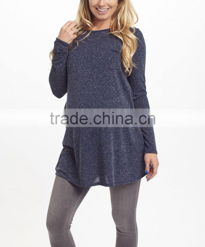 Clearence Long Sleeve Maternity T-Shirt With Navy Heather Cutout-Back Maternity Tunic Tops Women Wear WT80817-65