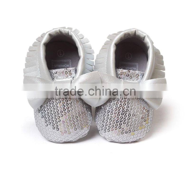 High quality pu sequin baby moccasins