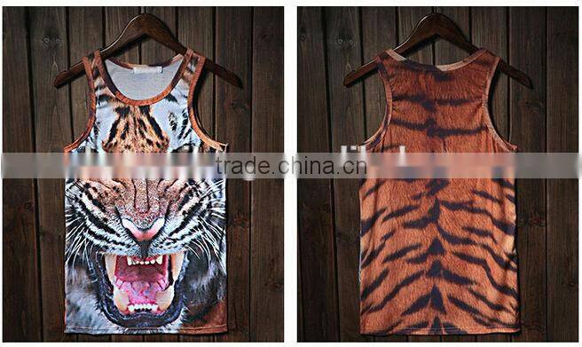 custom hot sale popular men's singlet with dog ,tiger printing