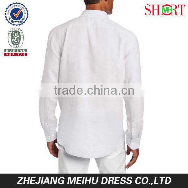 men's long sleeve solid double pocket linen casual shirt