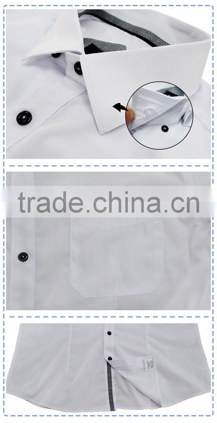 2017 latest white short sleeve contrast color 100% cotton slim fit men shirt
