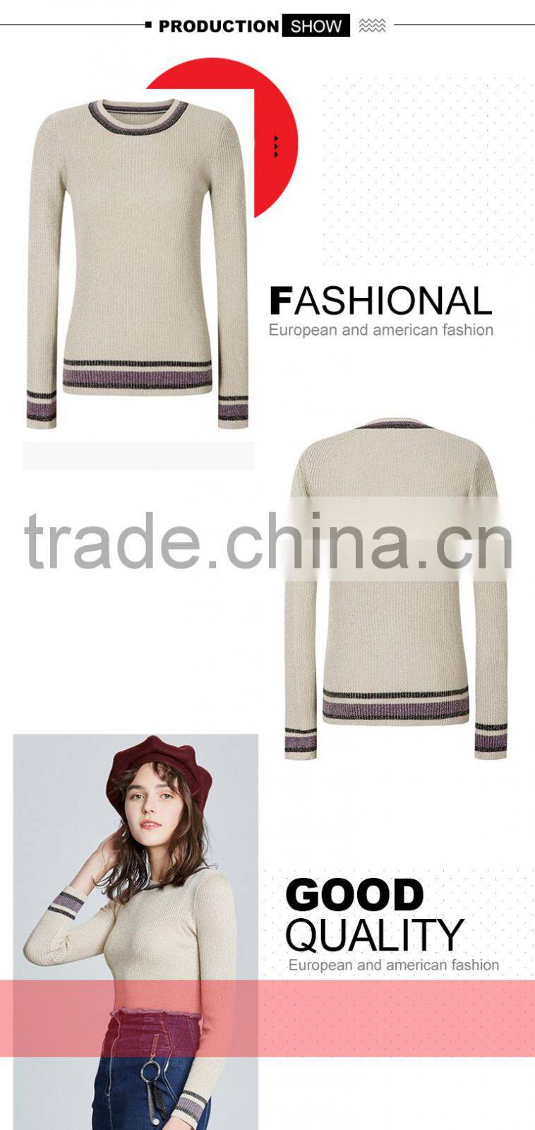 2017 womens round neck tight fitted knit pullover distressed sweater design with lowest price