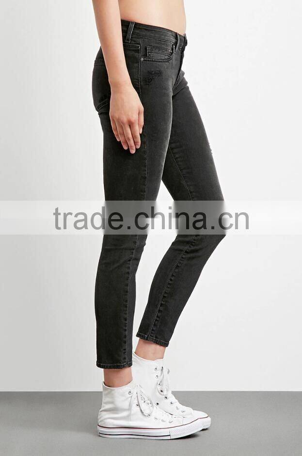 2017 High quality hot selling washed holes cheap price jeans cargo trousers for ladies