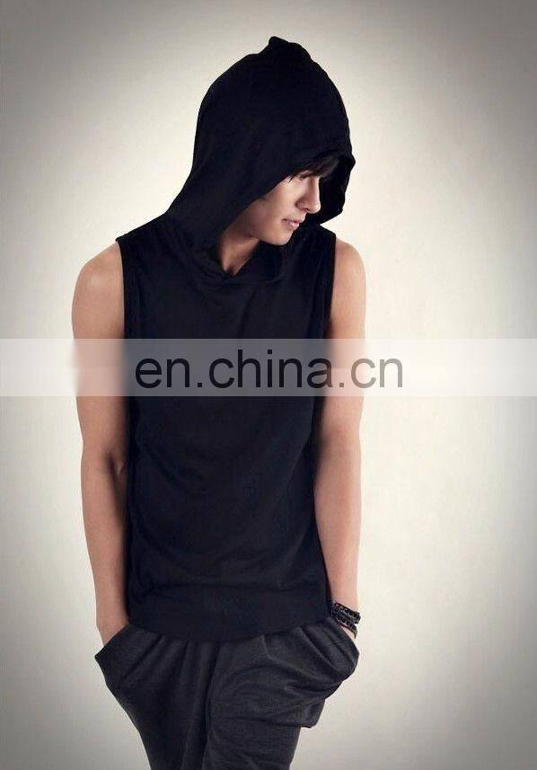 New Fashion-Men-Beach-Hooded T-shirt -Casual-Hoodie-Sleeveless Tshirt-Custom hoddie style tshirt