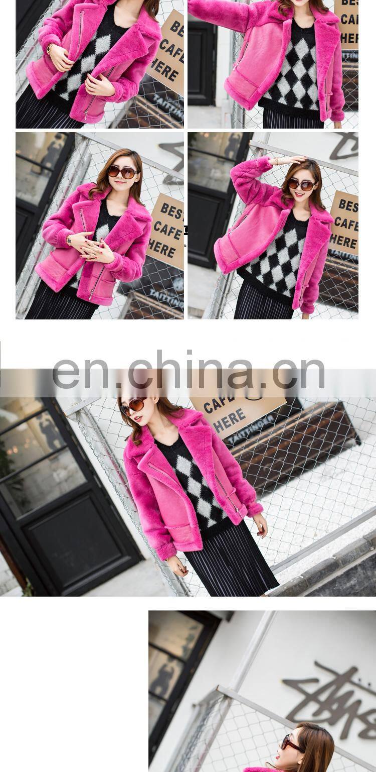 2016 Fashionable Women Genuine Sheep Fleece Jacket