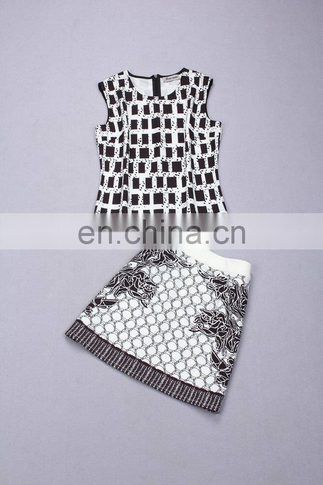 star fashion sleeveless check pattern 2 piece set dress bulk wholesale