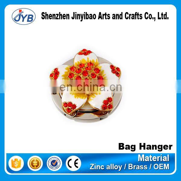 Promotional acrylic heart shape diamond metal bag hook/purse hanger