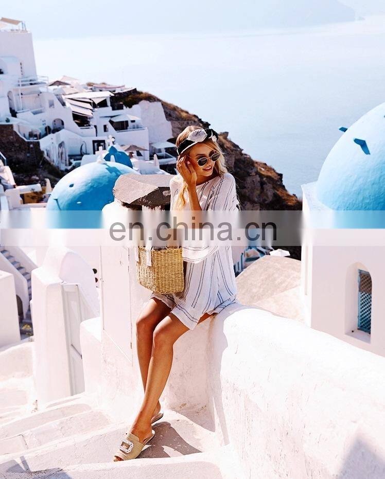 New Cotton Tassel Beach Cover up Tunics for Beach 2019 Women Swimsuit Cover up Swimwear Striped Pareo Beach Dress Beachwear