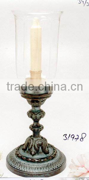 Metal Hurricane Lamp With Glass Chimney