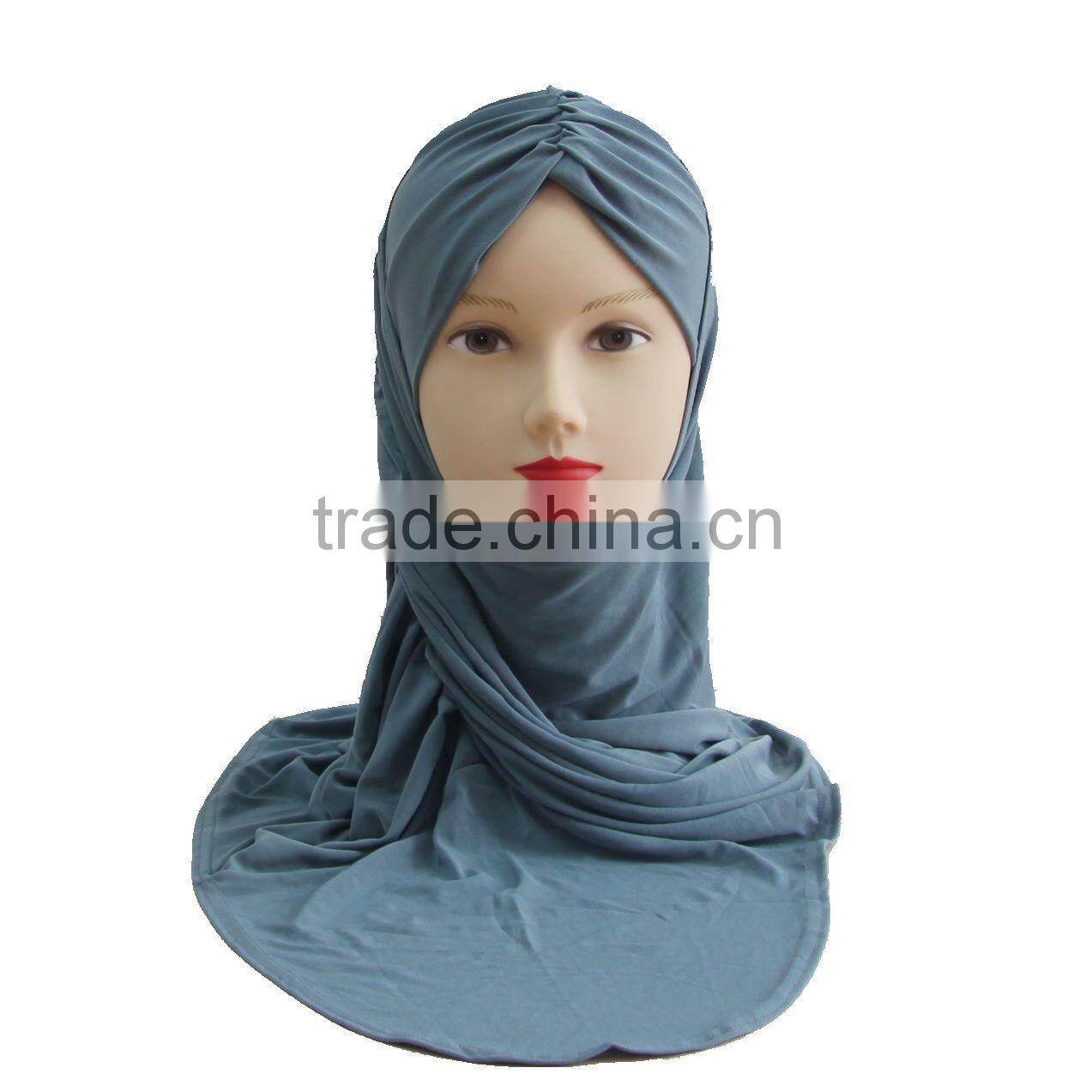 A239 Newest design solid color ruffle Lycra TWO Pieces HIJAB