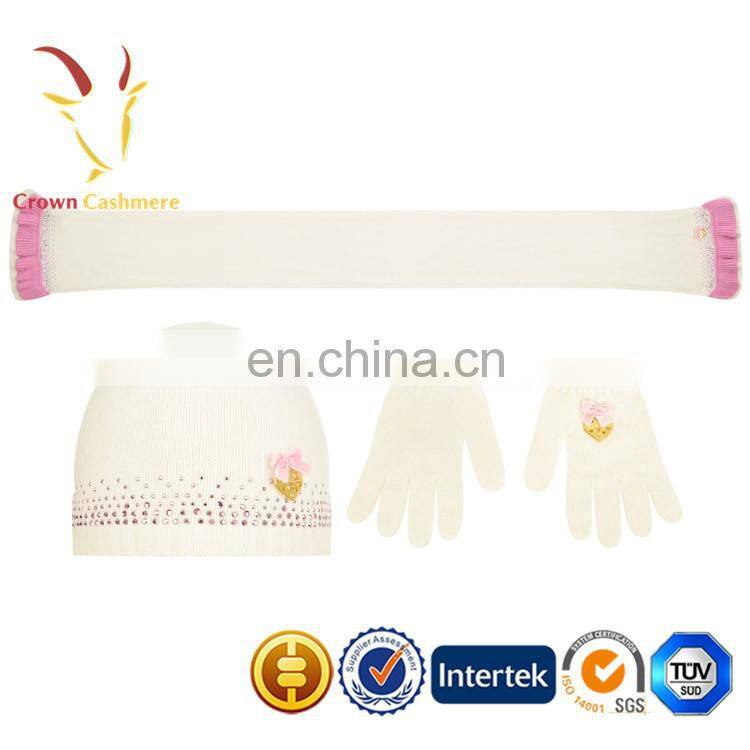 Pretty Cashmere Knitted Scarf Glove And Hat Set for Girls
