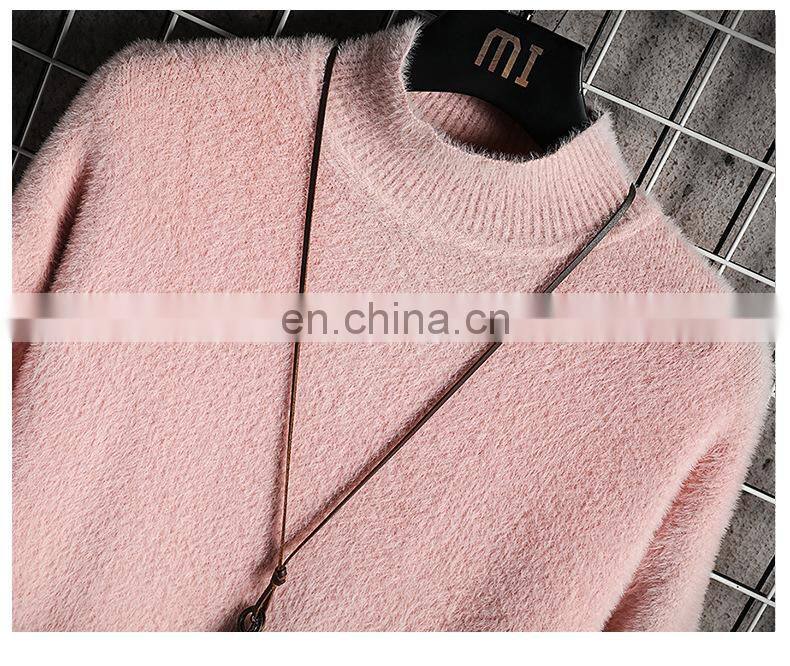 Factory wholesale high quality high-neck loose mink fleece winter plus velvet thick knitted jacket men's sweater