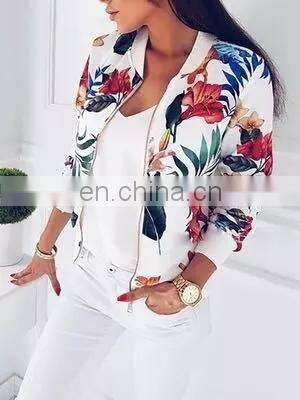 Spring and autumn women's new fashion slim floral zipper baseball jacket