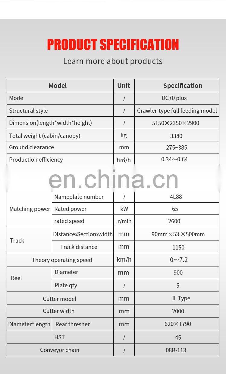 High positioned unloading rice combine harvest machine harvesters