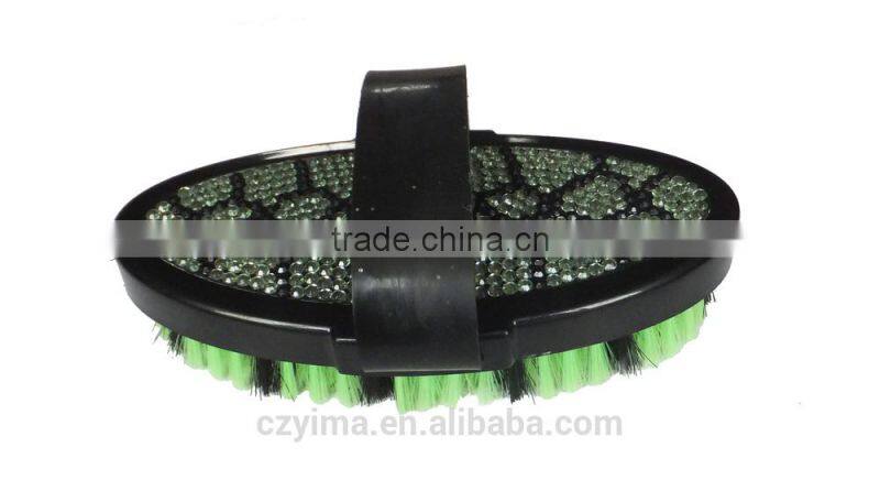 Hot! bling horse body brush with green turtle pattern/rhinestone