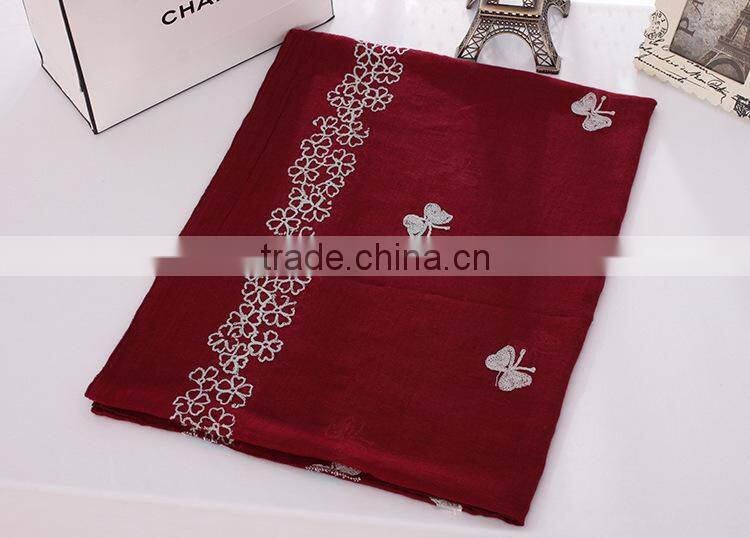 New Design Butterfly Embroidery Cotton Fashion Ladies Scarf