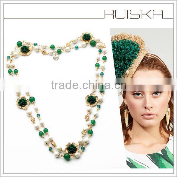 Double Layered With Flower Latest Design Pearl Necklace