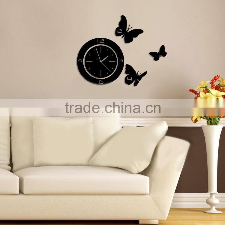 Alforever DIY Black Butterfly Art Mirror Wall Clock for home decoration