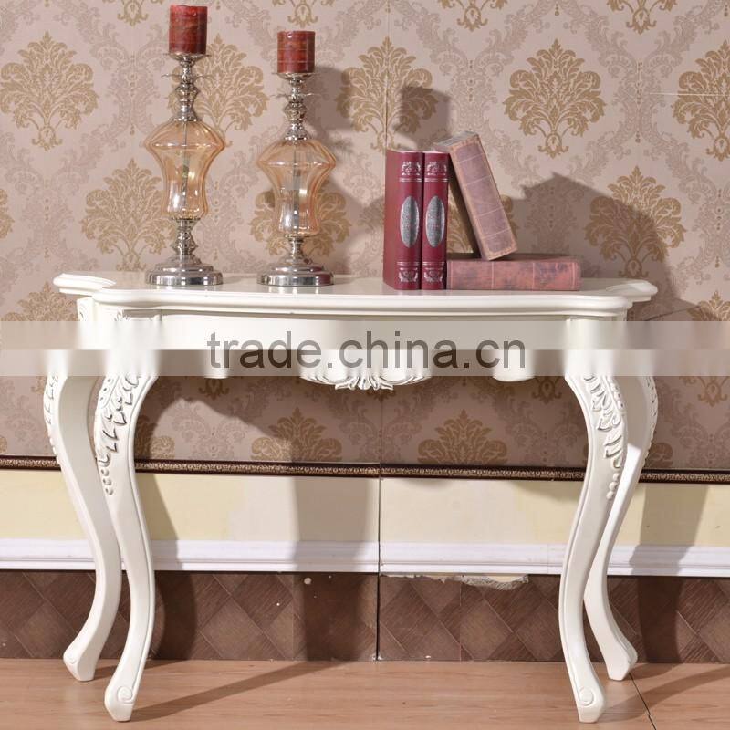 White exquisite washed silver leaf solid wood hallway console table