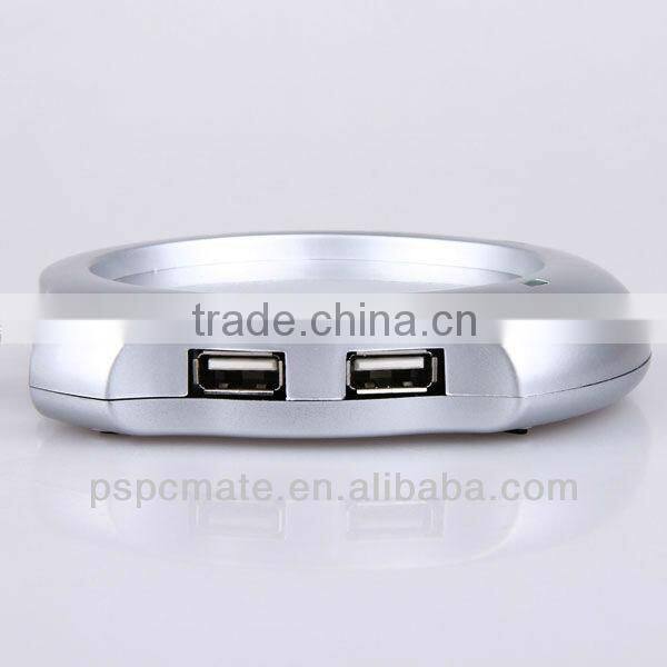 Silver 4 port 2.0 usb hub Cup warmer pad for desk electronic items